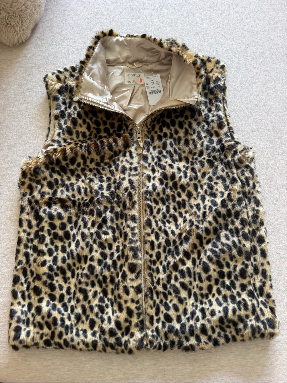 Crewcuts Faux Fur Leopard Print Vest - Tan, Black